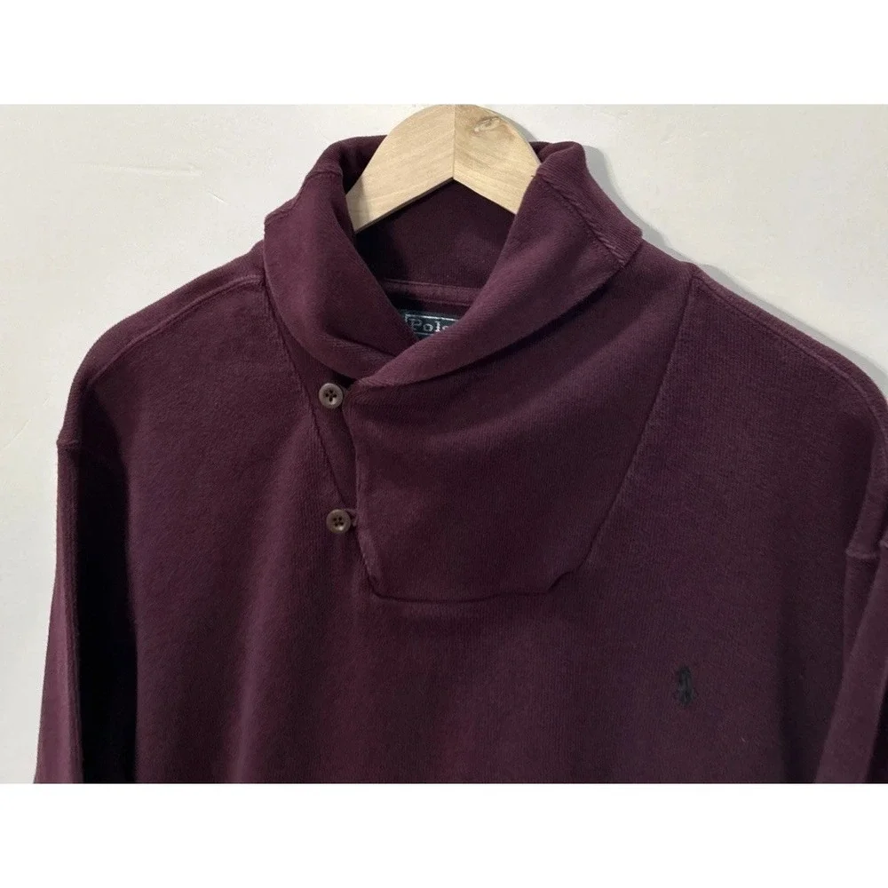 Vintage Ralph Lauren Mens Shawl Neck‎ Jumper Sweater Burgundy Size XXL / 2XL
